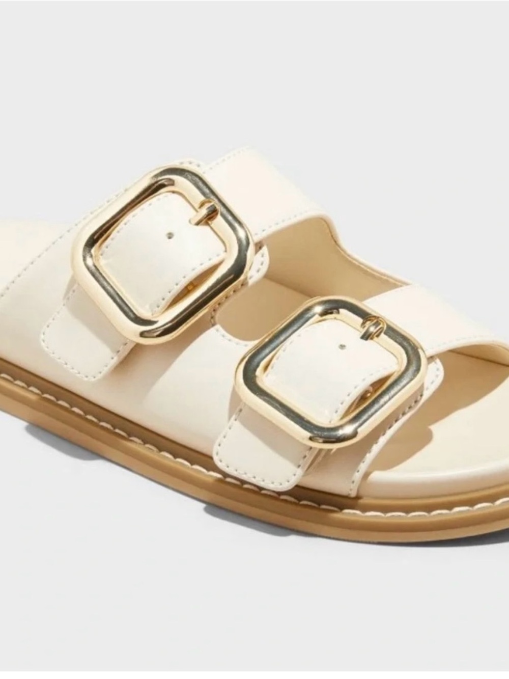 Universal Thread Women's Cream Double-Buckle Slide Sandals